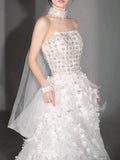 Modest Ball Gown Strapless White Sequins Prom Dresses Inspiration Long Party Evening Dress 21st Birthday Outfits HZ0311