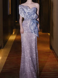 Modest Mermaid Strapless Sleeveless Sequins Prom Dresses Inspiration Long Party Evening Dress 21st Birthday Outfits HZ0311