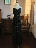 Vintage 1960s Mermaid Spaghetti Straps Black Chiffon Prom Dresses Inspiration Long Party Evening Dress 18th Birthday Outfits HZ0311