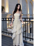 Modest Mermaid Spaghetti Straps White Ruffles Long Prom Dresses High School Teens Graduation Dance Dress 20th Birthday Outfits HZ0311