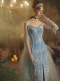 Sparkly Mermaid Sweetheart Sequins With Slit Blue Prom Dresses Inspiration Long Party Night Gowns 20th Birthday Outfits HZ0311