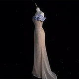 Modest Prom Dresses Aesthetic Mermaid Off The Shoulder Champagne Inspiration With Short Sleeves Long Party Formal Gown HZ0311