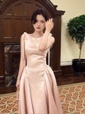 Simple A Line Scoop Neck Pink Satin Ankle Length Prom Dresses 17th Nigh Party Birthday Outfits HZ0311