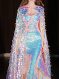 Sparkly Mermaid Sweetheart Sequins With Cape Prom Dresses Inspiration Long Party Night Gowns 20th Birthday Outfits HZ0311