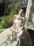 Modest A line Spaghetti Straps Ivory Satin Prom Dresses Wedding Guest Dress 20th Party Birthday Outfits HZ0311