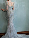 Sparkly Mermaid Sweetheart Sequins With Beads Long Sleeves Prom Dresses Inspiration Long Party Night Gowns 20th Birthday Outfits HZ0311