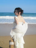 Elegant Mermaid Square Neck White Chiffon Ankle Length Prom Dresses 16th Nigh Party Birthday Outfits HZ0311