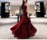 Modest Mermaid Spaghetti Straps Burgundy Wine Red Long Prom Dresses High School Teens Graduation Dance Dress 20th Birthday Outfits HZ0311