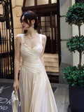 Modest A line Straps Ivory Satin Long Evening Dresses Wedding Guest Dress 20th Birthday Outfits HZ0311