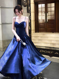 Sexy A line Spaghetti Straps Royal Blue Satin Long Prom Dresses Wedding Guest Dress 20th Birthday Outfits HZ0311