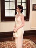 Modest Sheath Halter Ivory Satin Evening Dresses Wedding Guest Dress Nigh Dance 20th Birthday Outfits HZ0311
