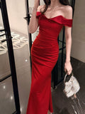Elegant Mermaid Off The Shoulder Red Long Prom Dresses 16th Nigh Party Birthday Outfits HZ0311