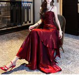 Modest Mermaid Spaghetti Straps Burgundy Wine Red Long Prom Dresses High School Teens Graduation Dance Dress 20th Birthday Outfits HZ0311