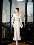 Sexy Mermaid V Neck Long Sleeves Ankle Length Prom Dresses Wedding Guest Dress 22th Birthday Outfits HZ0311