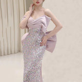 Modest Mermaid Spaghetti Straps Lilac Sequins Prom Dresses Inspiration Long Party Night Evening Dress 19th Birthday Outfits HZ0311