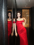 Elegant Mermaid Off The Shoulder Red Long Prom Dresses 16th Nigh Party Birthday Outfits HZ0311