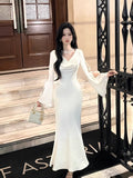 Sexy Mermaid Cowl Neck White Satin Ankle Length Prom Dresses Wedding Guest Dress 20th Birthday Outfits HZ0311