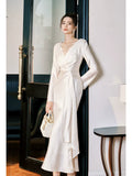 Sexy Mermaid V Neck Long Sleeves Ankle Length Prom Dresses Wedding Guest Dress 22th Birthday Outfits HZ0311