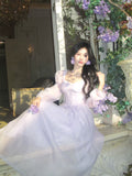 Modest A line Sweetheart Lilac Chiffon Ankle Length Long Sleeves Prom Dresses Wedding Guest Dress 20th Party Birthday Outfits HZ0311