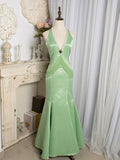 Vintage 1980s Mermaid V Neckline Green Prom Dresses Inspiration Long Party Retro Evening Dress 21st Birthday Outfits HZ0311
