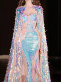 Sparkly Mermaid Sweetheart Sequins With Cape Prom Dresses Inspiration Long Party Night Gowns 20th Birthday Outfits HZ0311