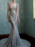 Sparkly Mermaid Sweetheart Sequins With Beads Long Sleeves Prom Dresses Inspiration Long Party Night Gowns 20th Birthday Outfits HZ0311