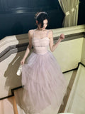 Modest A line Spaghetti Straps Pink Tulle Prom Dresses Wedding Guest Gown 16th Party Birthday Outfits HZ0311