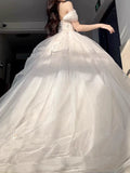 Princess Ball Gown Off The Shoulder Tulle Champagne Prom Dresses Inspiration Long Party Night Gowns 20th Birthday Outfits HZ0311