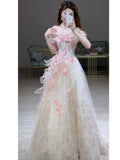 Princess Ball Gown Off The Shoulder Tulle Pink Prom Dresses Inspiration Long Party Night Gowns 20th Birthday Outfits HZ0311