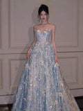 Luxury Ball Gown Strapless Light Blue Sequins With Beads Prom Dresses Inspiration Long Party Night Gowns 20th Birthday Outfits HZ0311