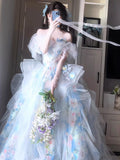 Unique Ball Gown Off The Shoulder Blue With Short Sleeves Prom Dresses Inspiration Party Night Gowns 16th Birthday Outfits HZ0311