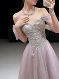 Sparkly A line Strapless Pink Sequins Prom Dresses Inspiration Long Party Night Gowns 20th Birthday Outfits HZ0311