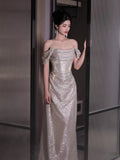 Princess Mermaid Off The Shoulder Sequins Prom Dresses Inspiration Long Party Night Gowns 20th Birthday Outfits HZ0311