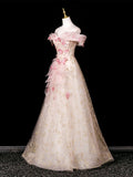 Princess Ball Gown Off The Shoulder Tulle Pink Prom Dresses Inspiration Long Party Night Gowns 20th Birthday Outfits HZ0311