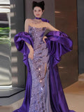 Sparkly Mermaid Strapless Purple Sequins Prom Dresses Inspiration Long Party Night Gowns 20th Birthday Outfits HZ0311