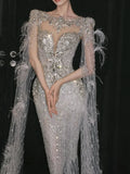 Luxurious Wedding Dresses Mermaid Scoop Neck Long Sleeves Silver Sequins Brides Dress Style For Brides Fitted Bridal Gowns HZ0311