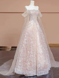 Unique Ball Gown Off The Shoulder Pink With Short Sleeves Prom Dresses Inspiration Party Night Gowns 20th Birthday Outfits HZ0311