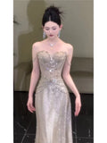 Sparkly A Line Strapless Sequins Prom Dresses Inspiration Long Party Night Gowns 19th Birthday Outfits HZ0311