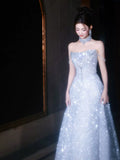 Princess A line Strapless Blue Sequins Prom Dresses Inspiration Long Party Night Gowns 20th Birthday Outfits HZ0311