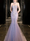 Modest Mermaid Strapless Lilac Sequins Prom Dresses Inspiration Long Party Evening Dress 21st Birthday Outfits HZ0311