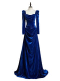 Unique Sheath Royal Blue Long Sleeves Prom Dresses Inspiration Party Night Gowns 20th Birthday Outfits HZ0311