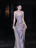 Sparkly Mermaid Strapless Sequins With Beaded Bodice Prom Dresses Inspiration Long Party Night Gowns 20th Birthday Outfits HZ0311