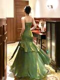 Modest Mermaid Spaghetti Straps Green Long Prom Dresses High School Teens Graduation Dance Dress 20th Birthday Outfits HZ0311