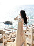 Elegant A Line Spaghetti Straps Champagne Chiffon Sleeveless Long Prom Dresses 18th Birthday Outfits HZ0311
