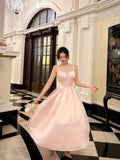 Elegant A Line Spaghetti Straps Pink Satin Ankle Length Prom Dresses 17th Nigh Party Birthday Outfits HZ0311