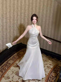Elegant Mermaid Halter Ivory Ankle Length Prom Dresses 17th Nigh Party Birthday Outfits HZ0311