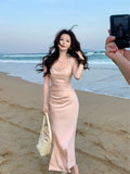 Elegant Mermaid Square Neck Satin Pink Ankle Length Prom Dresses 16th Nigh Party Birthday Outfits HZ0311