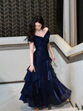 Elegant Mermaid Off The Shoulder Navy Blue Long Prom Dresses 16th Nigh Party Birthday Outfits HZ0311