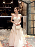 Modest A line Sweetheart Ivory Satin Lace Prom Dresses Wedding Guest Dress 20th Party Birthday Outfits HZ0311