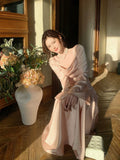 Modest Mermaid Square Neck Pink Satin Long Sleeves Prom Dresses Wedding Guest Dress 16th Birthday Outfits HZ0311